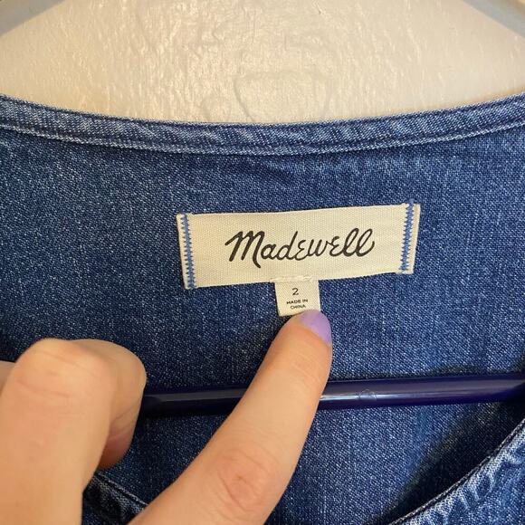 Madewell Denim Straight Leg Jumpsuit Womens Size 2 Cotton Hemp Puff Sleeve Fall - Picture 5 of 7